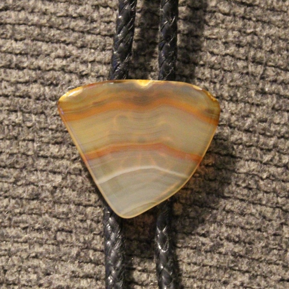 Vintage Western Bolo Tie Mother of Pearl Triangle Black Braided Boho Gorpcore OS